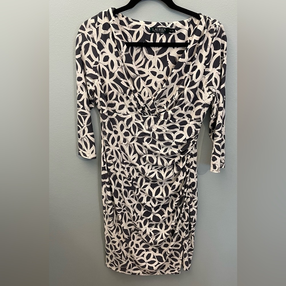 Ralph Lauren Black and White Ruched Wrap Dress